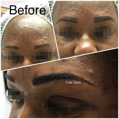 Microblading to add more volume to the brows.