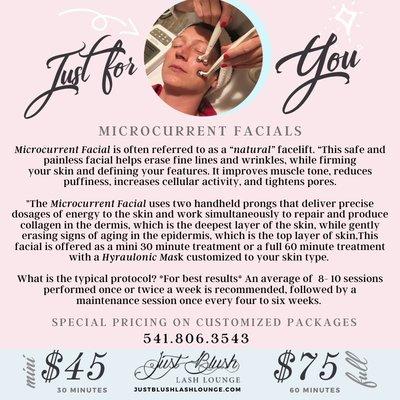 Hood River Facial Specials from Just Blush Lash Lounge. Micro Current is the non-invasive face lift.