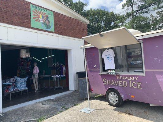 Our shaved ice trailer is in front of Lazy Nerds Designs. A super cool anime and gaming inspired custom print shop.