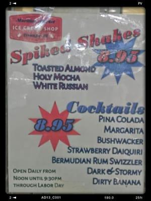 Menu of spiked cocktails