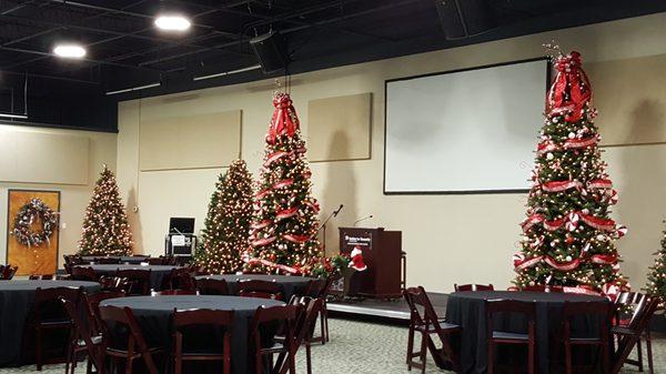 Decorating the event center for Christmas