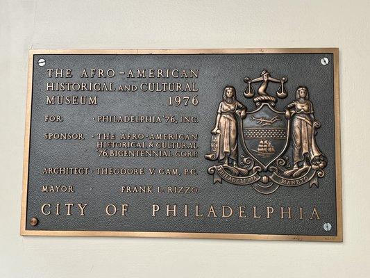 The Afro-American Historical and Cultural Museum Bronze Plaque