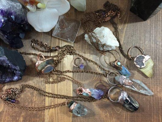 A few of my Crystal Healing Jewelry pieces. Find many new designs on wildquartz com