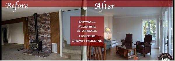 Crystal Basin Construction - Look at these beautiful Drywall, Flooring, Staircase, Lighting, and Crown Molding examples.