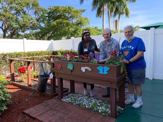 Planting flowers in the garden