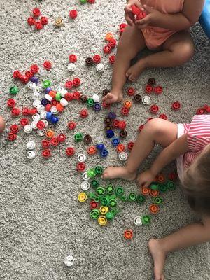 Preschoolers work on colors and sorting skills.