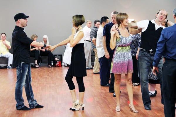 Anthony teaches a West Coast Swing group class