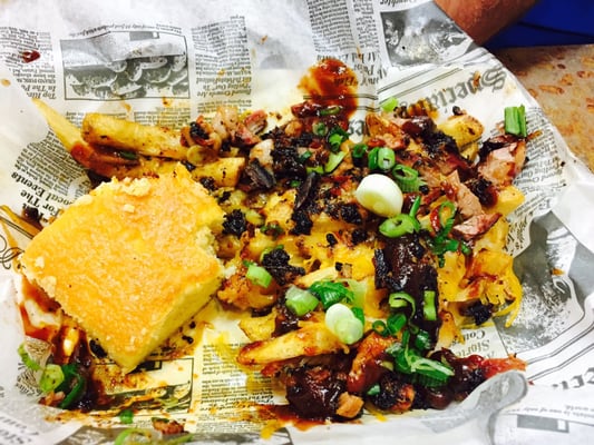 Brisket fries and corn bread !!