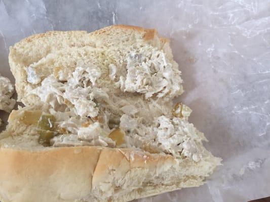 "Chicken salad on a wheat wrap" aka half a scoop of chicken salad on a white sub