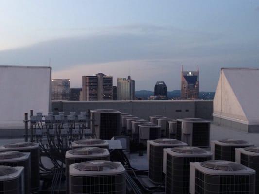 Working on top of the Icon building in Nashville.