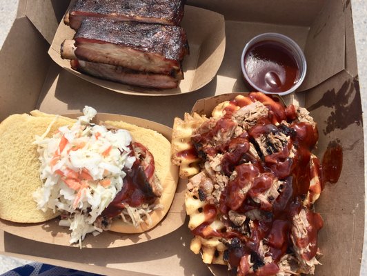 Ribs. BBQ Fries. Pulled pork sandwich.