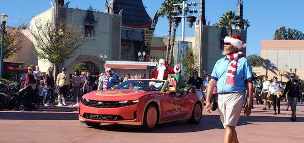 Santa is in his red Chevy at Hollywood Studios!