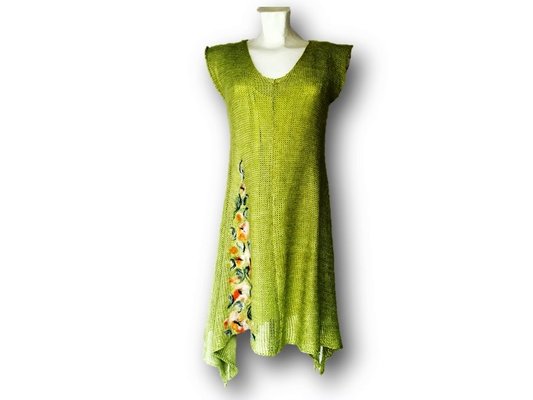 Hand knitted tunic with felted wool application on side. 100% cotton. Made in Poland