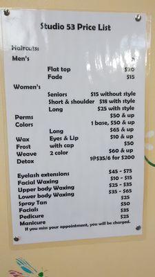 Menu of services