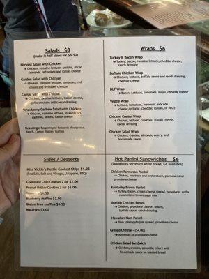 Menu - lunch options