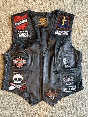 Expertly placed and sewn patches on leather