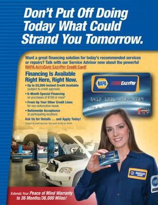 Paramount offers financing for auto repairs... 0% interest for 6 months. Call for pre-approval. (843) 796-9509 & ASK FOR TAYLOR