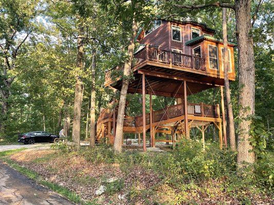 Our tree house! Called both "High Hope" and "Tree House #1. It's small and cozy with all the amenities