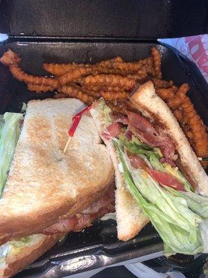 BLT and sweet potato fries. Yummy!!