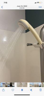 This is half of the shower head working, of which maintenance never repaired during the week stay!