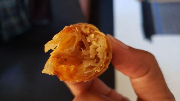 Interior of veggie eggroll ($4.50). Beautifully oily, crispy and savory.