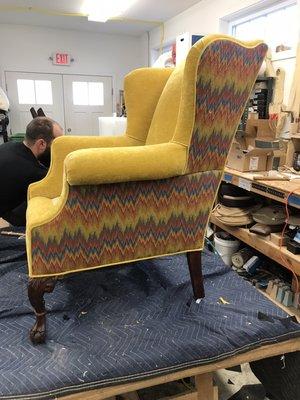 Wing chair newly upholstered