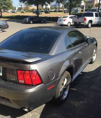 My lil bro's freshly tinted Mustang. Got the 35% to keep it legal.