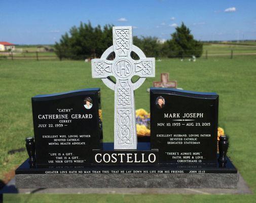 Beautiful hand carved celtic cross memorial.  A mix between the Gray Granite and the Jet Black Granite