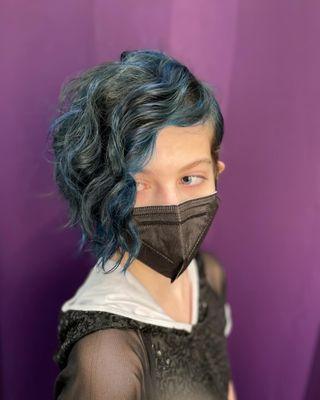 Big chop and blue highlights