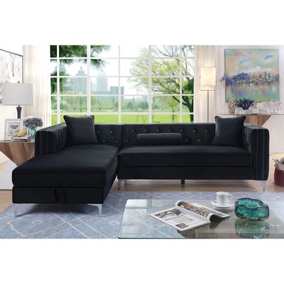 Studded Black Sectional With Storage