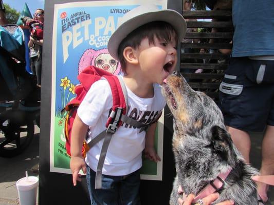 Chloe and Solo of Clean Air Limo at the 17th Annual Jos Coffee Shop Easter pet parade