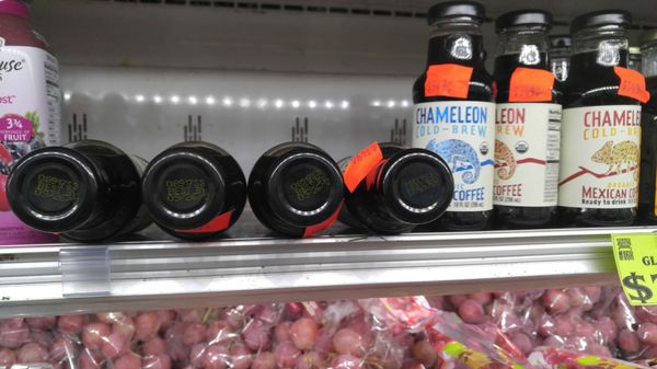 Expired Chameleon Cold Brew Coffee thats on the fruit and Veggies isle.