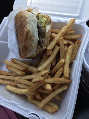 Jumbo burger and fries