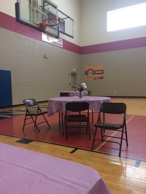 The gym is set up for the programs lunch