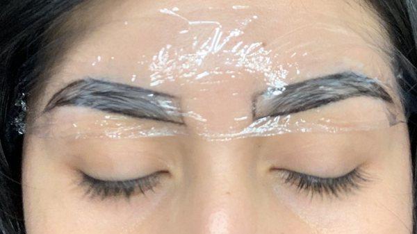 Brows mapped and under 20 minute numbing process before we start Microblading!