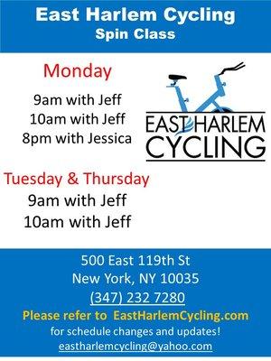 East Harlem Cycling classes are done in our studio with an instructor on a lead bike calling out commands.