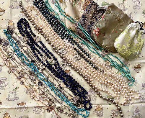 Just a sampling of the pearls and other necklaces I've collected over the years from this awesome shop!