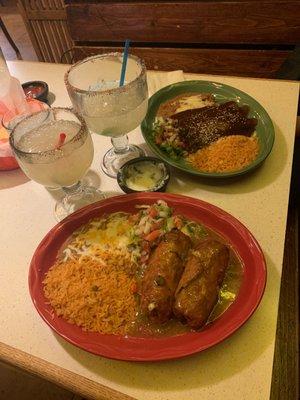 Chile Rellenos (AMAZING) + Carnitas Enchilas w/ mole!!