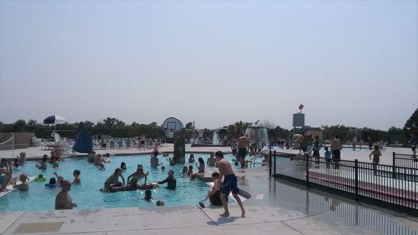 Large pool with built in basketball volleyball and floating log. FYI- The water is chilled to keep you cool and refreshed!