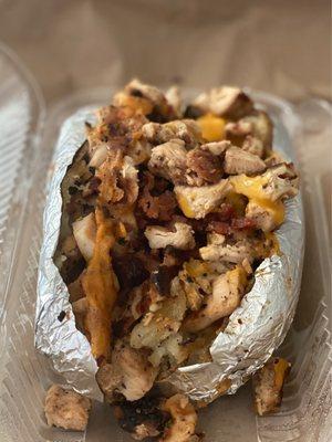 Grilled chicken, cheese, bacon, ranch baked potato comes with the ranch on the side the kid  Loved!