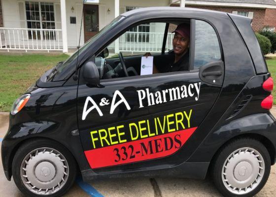 Curtis in our delivery car