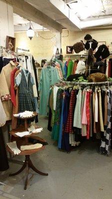 Basement has lovely vintage clothing.