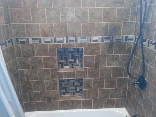 Tile Shower with built-in niches