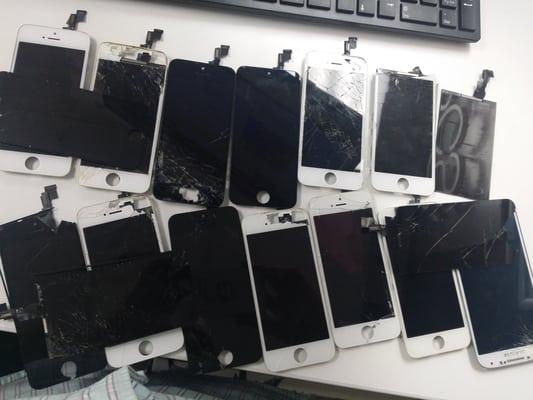 Cracked iphone screens! A lot of it!