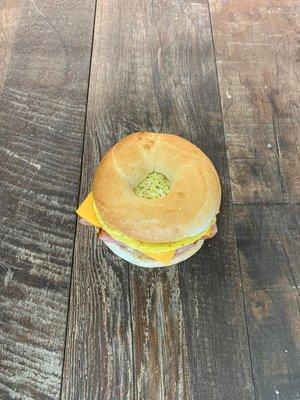 Ham, egg & Cheese bagel