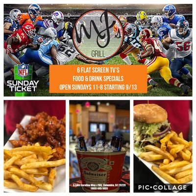 MJ's Grill is open Sundays from 11-8 with NFL Sunday Ticket starting Sunday, 9/13!