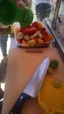 prepping the fruit plate