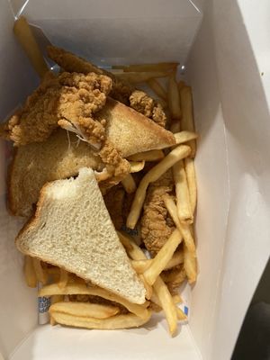 Chicken strips, fries, and Texas toast! No gravy!! All cold!