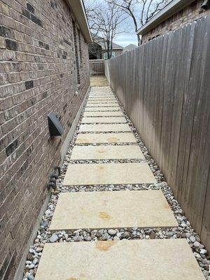 Side walkway with French drain