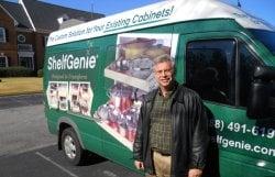 ShelfGenie of NJ owner Ben Rozenblat in front of the ShelfGenie Mobile, bringing pull out shelves to installations.